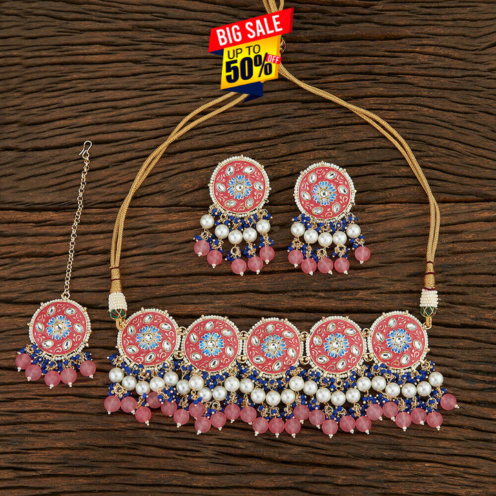 Indo Western Meenakari Necklace With Gold Plating 108657