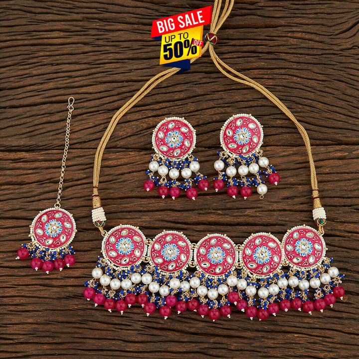 Indo Western Meenakari Necklace With Gold Plating 108657