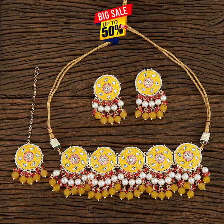 Indo Western Meenakari Necklace With Gold Plating 108657