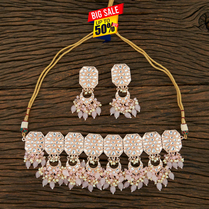 Indo Western Choker Necklace With Rose Gold Plating 108712