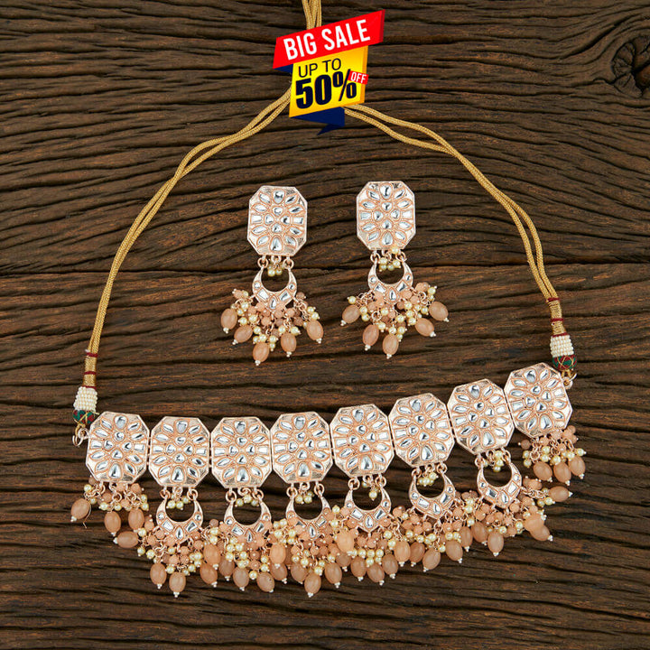 Indo Western Choker Necklace With Rose Gold Plating 108712