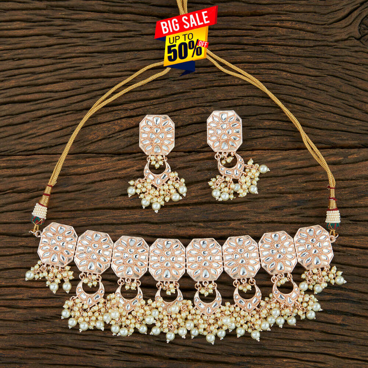 Indo Western Choker Necklace With Rose Gold Plating 108712