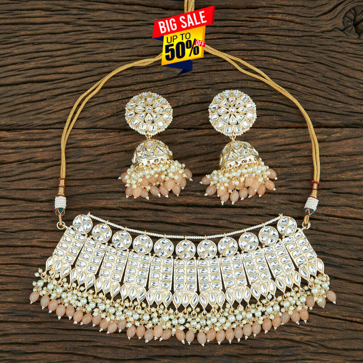 Indo Western Choker Necklace With Gold Plating 108723