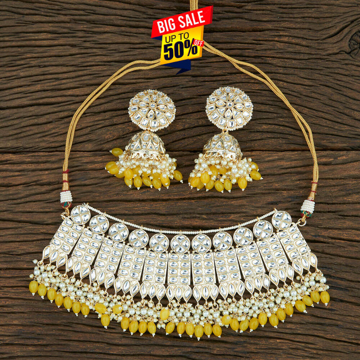 Indo Western Choker Necklace With Gold Plating 108723