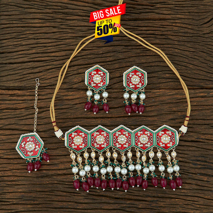 Indo Western Meenakari Necklace With Gold Plating 108727