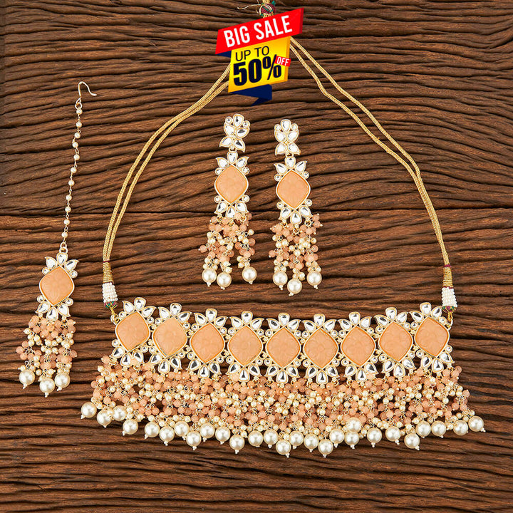 Indo Western Stone Necklace With Gold Plating 109102