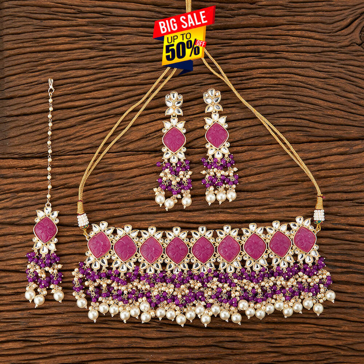 Indo Western Stone Necklace With Gold Plating 109102