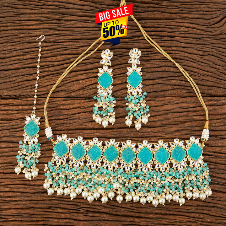 Indo Western Stone Necklace With Gold Plating 109102