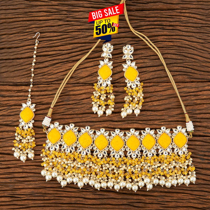 Indo Western Stone Necklace With Gold Plating 109102