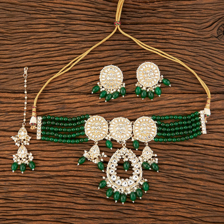 Indo Western Beads Necklace With Gold Plating 109171