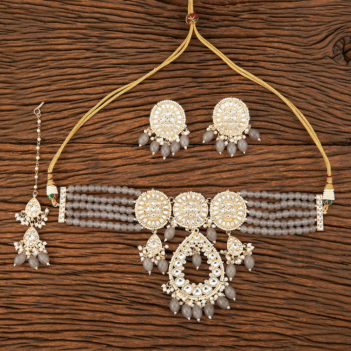 Indo Western Beads Necklace With Gold Plating 109171