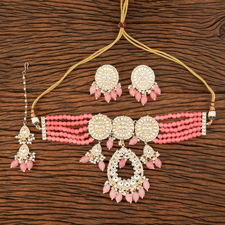 Indo Western Beads Necklace With Gold Plating 109171