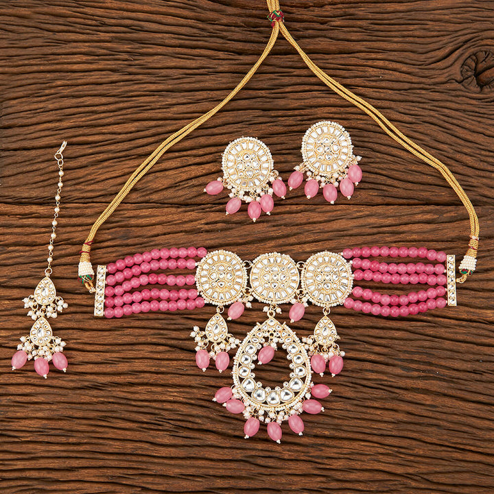 Indo Western Beads Necklace With Gold Plating 109171