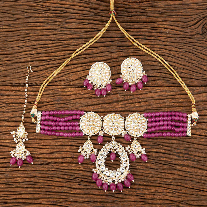 Indo Western Beads Necklace With Gold Plating 109171