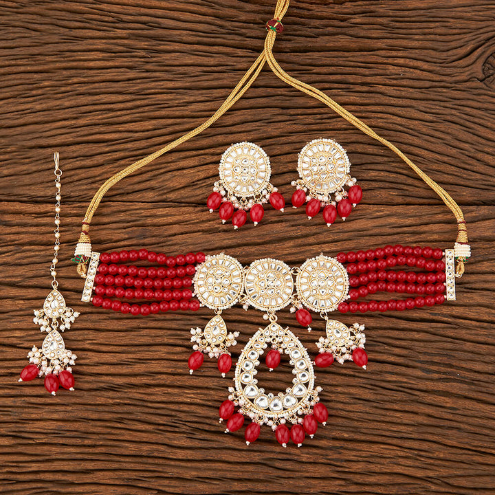 Indo Western Beads Necklace With Gold Plating 109171