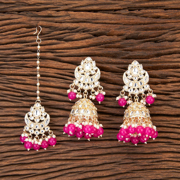 Indo Western Chand Earring Tikka With Gold Plating 109501