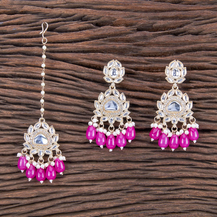 Indo Western Beads Earring Tikka With Gold Plating 109804