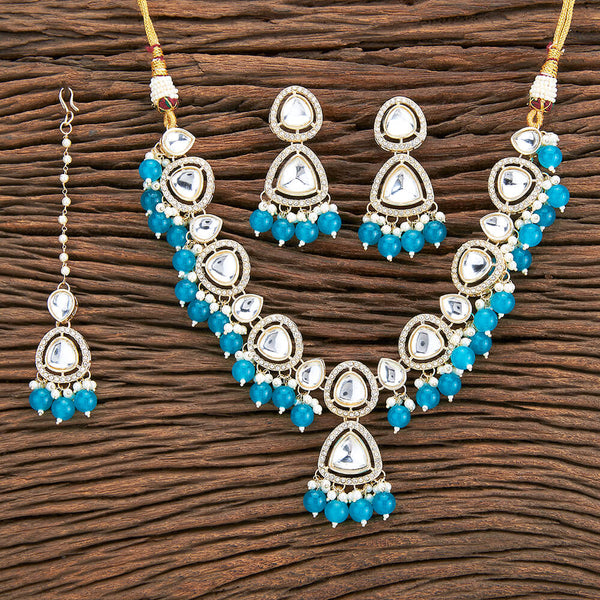 Indo Western Stone Necklace With Gold Plating 109860