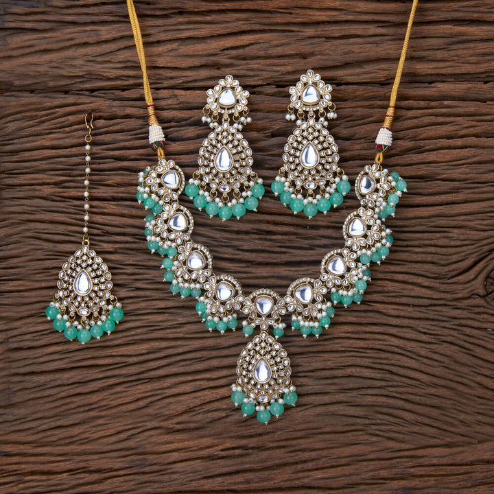 Indo Western Kundan Necklace With Mehndi Plating 110209