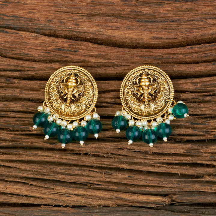 Indo Western Temple Earring With Matte Gold Plating 110311