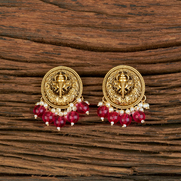 Indo Western Temple Earring With Matte Gold Plating 110311