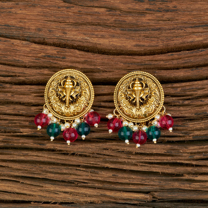 Indo Western Temple Earring With Matte Gold Plating 110311