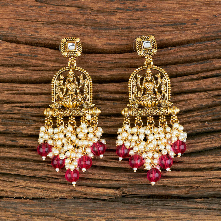 Indo Western Temple Earring With Matte Gold Plating 110313