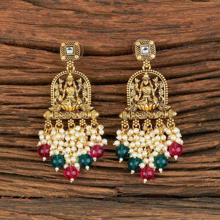 Indo Western Temple Earring With Matte Gold Plating 110313