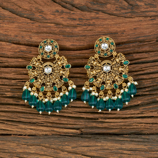 Indo Western Temple Earring With Matte Gold Plating 110315