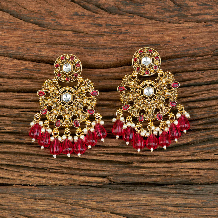 Indo Western Temple Earring With Matte Gold Plating 110315