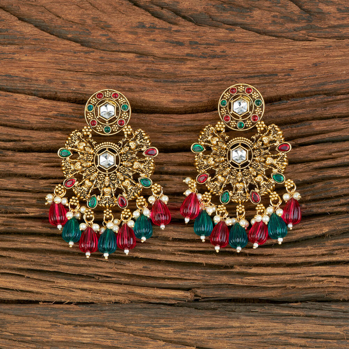 Indo Western Temple Earring With Matte Gold Plating 110315