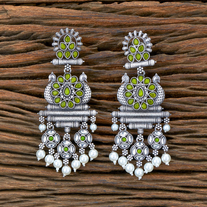 Indo Western Peacock Earring With Oxidised Plating 110479