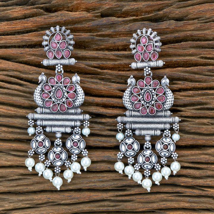 Indo Western Peacock Earring With Oxidised Plating 110479