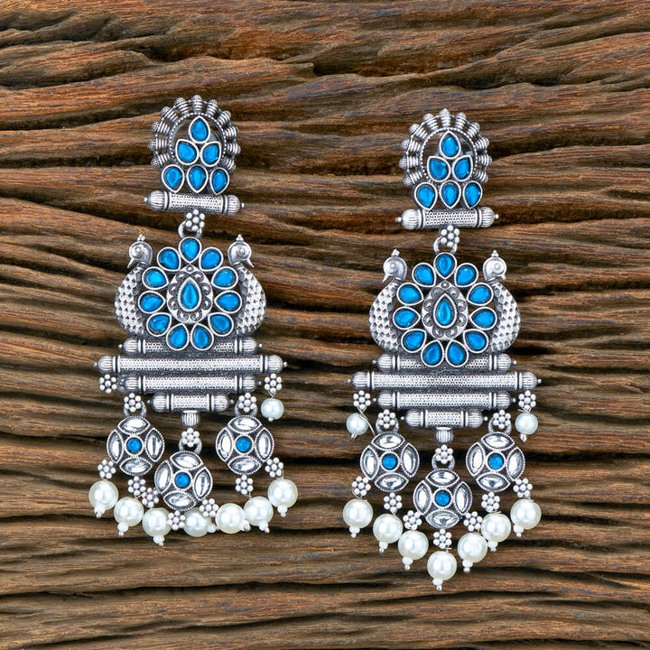 Indo Western Peacock Earring With Oxidised Plating 110479