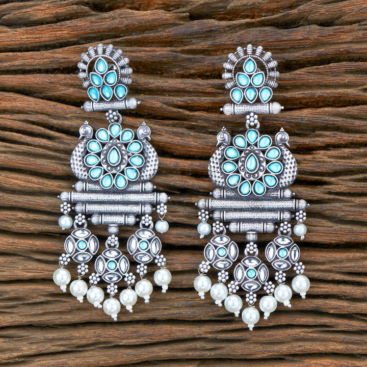 Indo Western Peacock Earring With Oxidised Plating 110479