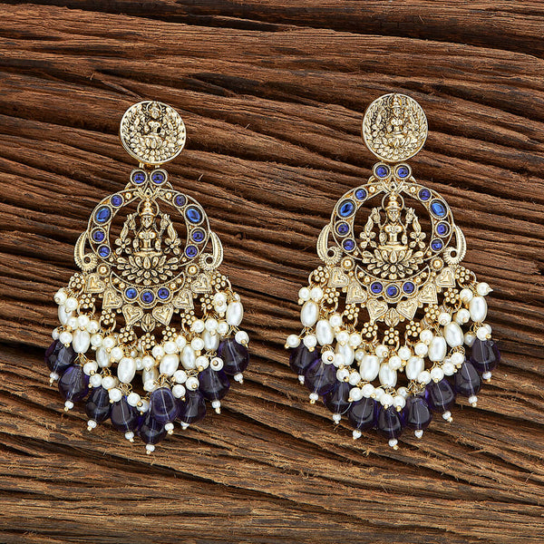 Indo Western Temple Earring With Matte Gold Plating 110727