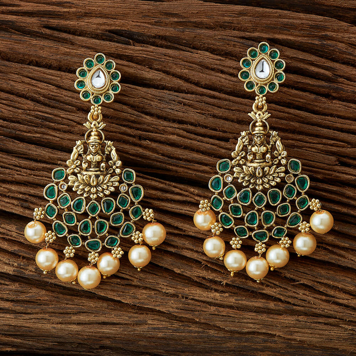 Indo Western Temple Earring With Matte Gold Plating 110745