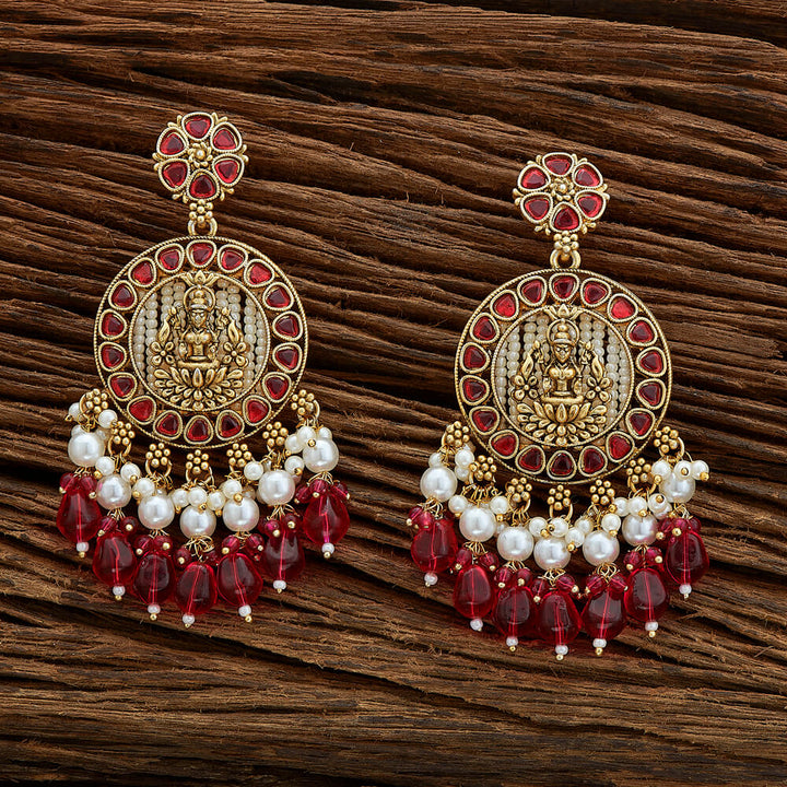 Indo Western Temple Earring With Matte Gold Plating 110761