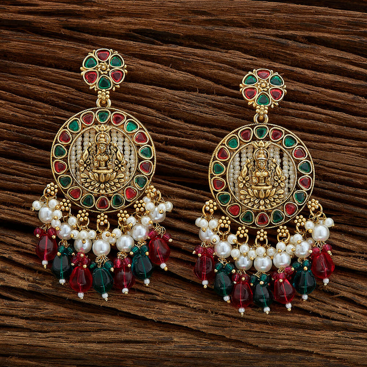 Indo Western Temple Earring With Matte Gold Plating 110761