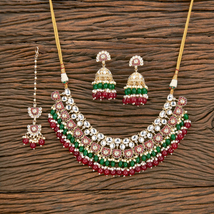 Indo Western Beads Necklace With Gold Plating 110911