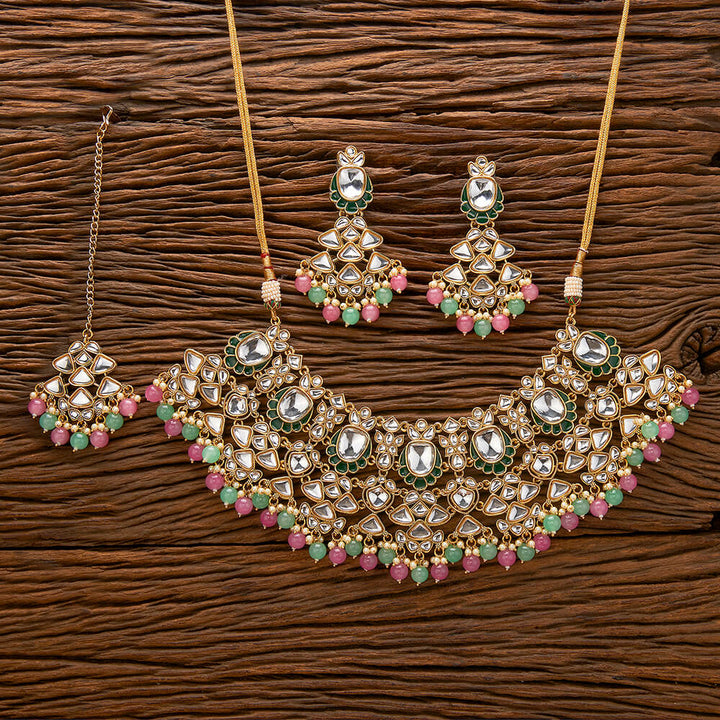 Indo Western Beads Necklace With Gold Plating 111277