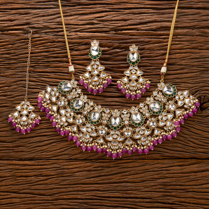 Indo Western Beads Necklace With Gold Plating 111277