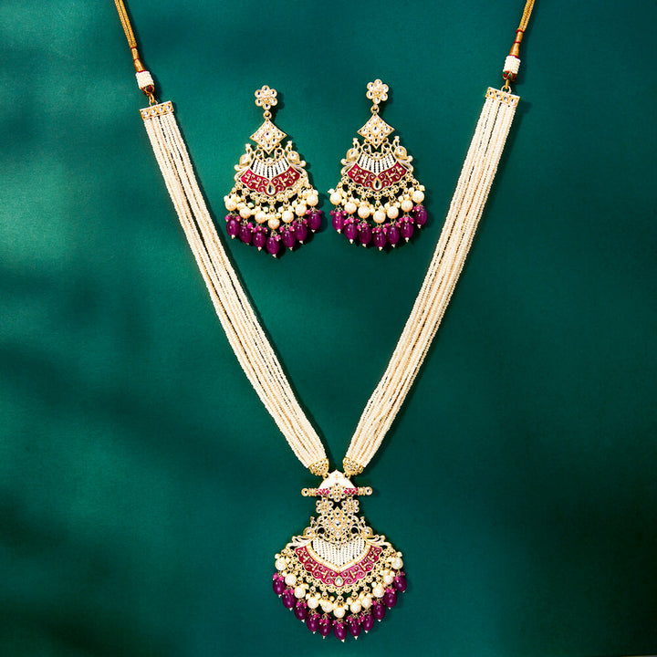 Indo Western Long Necklace With Gold Plating 111626