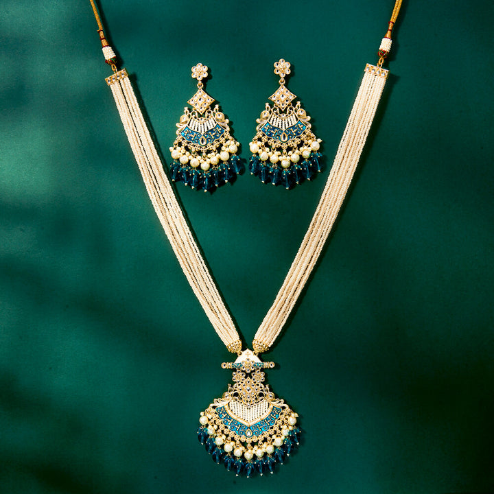 Indo Western Long Necklace With Gold Plating 111626