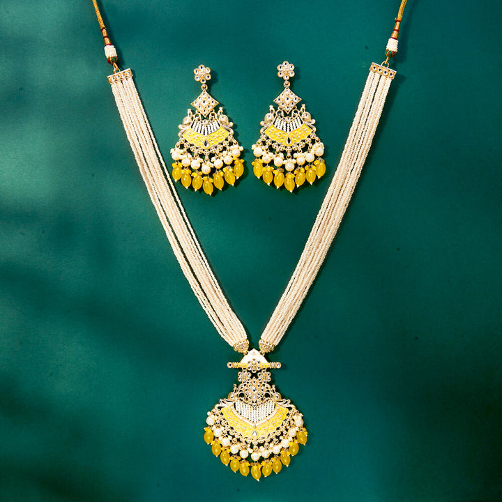 Indo Western Long Necklace With Gold Plating 111626