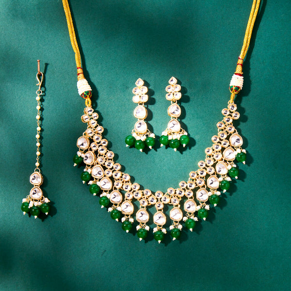 111674 Indo Western Beads Necklace With Gold Plating