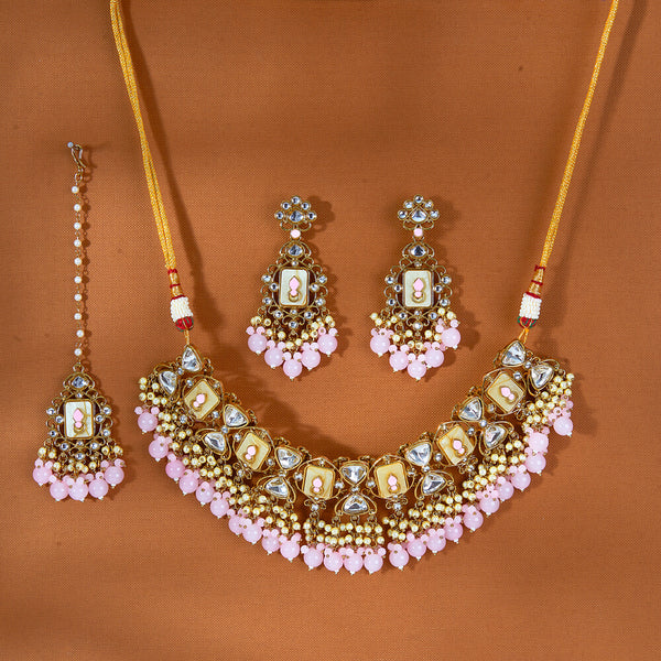 111712 Indo Western Beads Necklace With Mehndi Plating