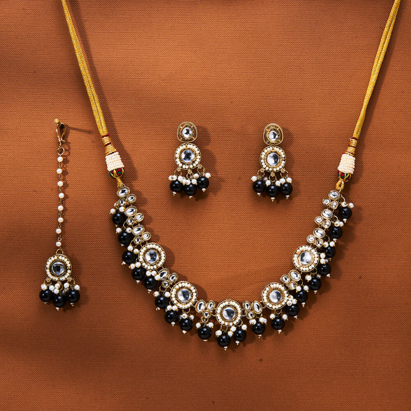 111724 Indo Western Beads Necklace With Mehndi Plating