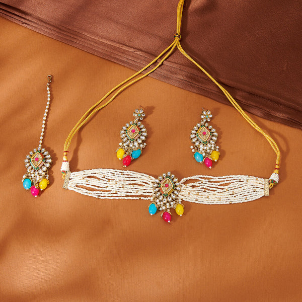 111745 Indo Western Choker Necklace With Mehndi Plating