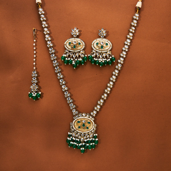 111747 Indo Western Long Necklace With Mehndi Plating